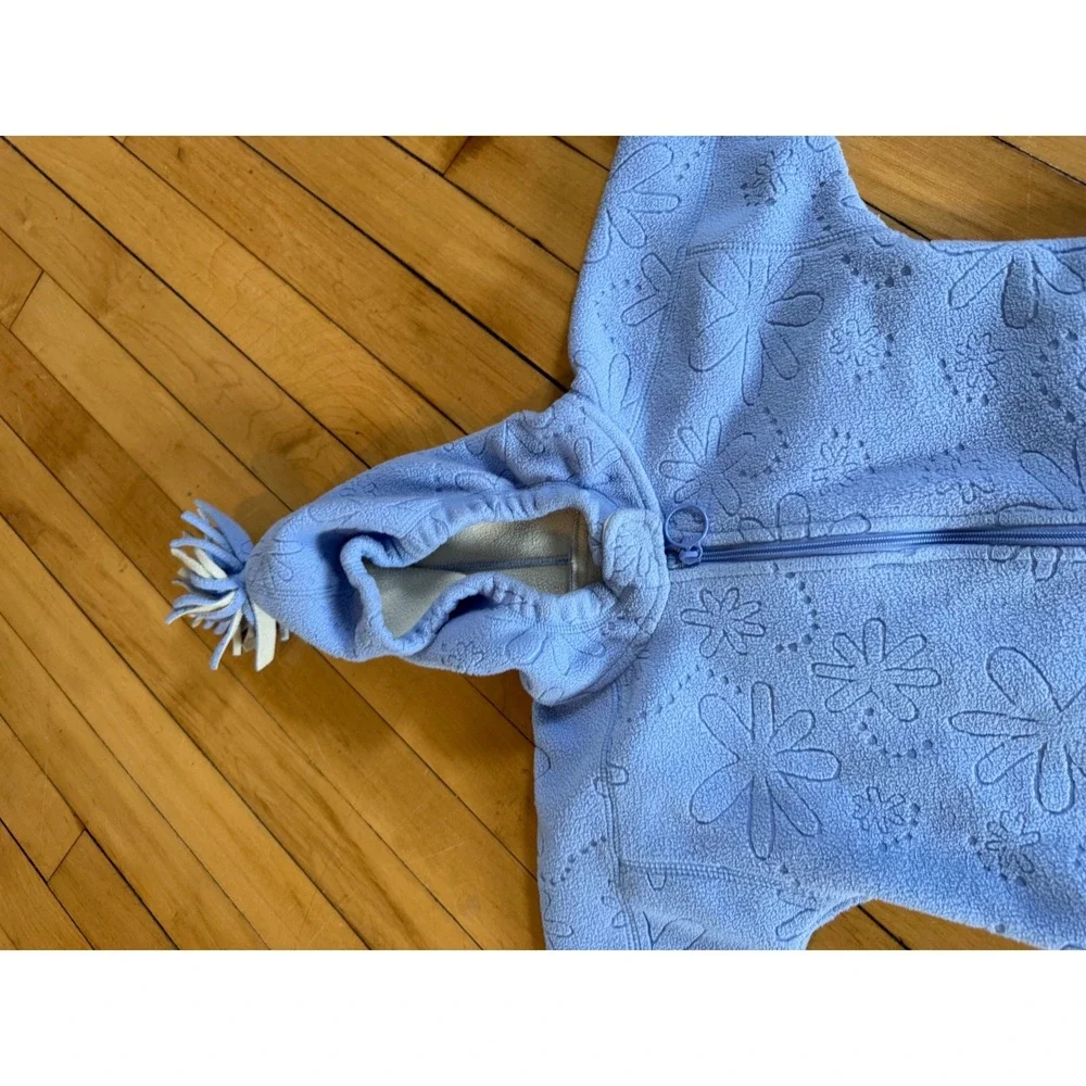REI baby blue floral baby fleece bunting snow suit Winter hooded outdoor‎